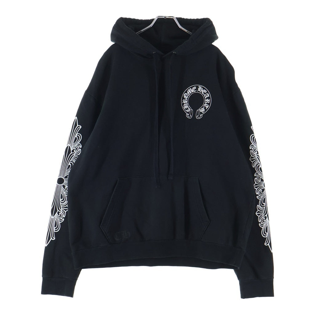 CHROME HEARTS(クロムハーツ) SWTSHRT PLVR 袖フローラルバックホースシュープリントプルオーバーパーカー フーディー ブラック