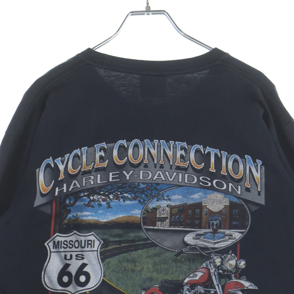HARLEY DAVIDSON(ハーレーダビッドソン) 00S BAR&SHIELD INFERNO FLAME SLEEVE CYCLE CONNECTION L/S TEE 袖フレイム 両面プリント 長袖カットソーTシャツ ブラック