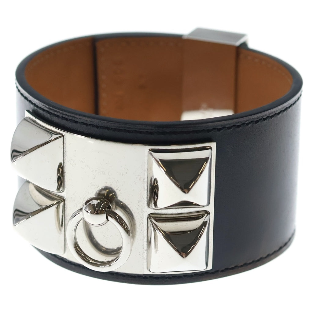 HERMES(エルメス) Collier de Chien leather bangle コリエドシアン レザー バングル シルバー/ブラック
