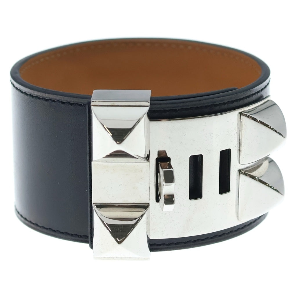 HERMES(エルメス) Collier de Chien leather bangle コリエドシアン レザー バングル シルバー/ブラック
