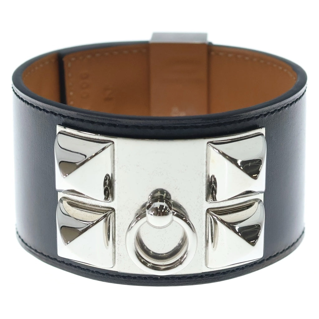 HERMES(エルメス) Collier de Chien leather bangle コリエドシアン レザー バングル シルバー/ブラック