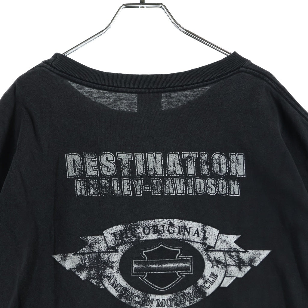 HARLEY DAVIDSON(ハーレーダビッドソン) 00S THUNDER & EAGLE PRINT TEE サンダーイーグル 両面プリント半袖カットソーTシャツ ブラック