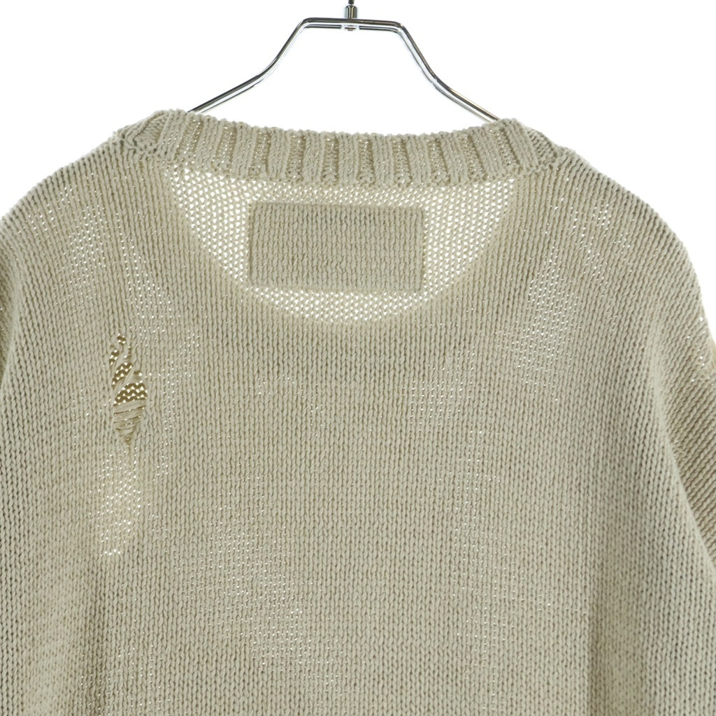 NEIGHBORHOOD(ネイバーフッド) SAVAGE CREWNECK SWEATER 251FUNH-KNM03 サベージ クルーネックダメージ加工 長袖ニットセーター アイボリー
