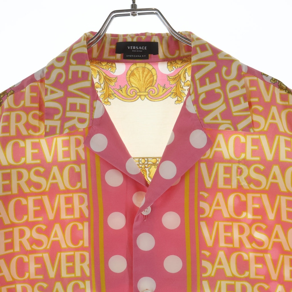 VERSACE(ヴェルサーチ) Baroque '92 Silk Vacation Shirt 1003926 1A07742 ハワイアン開襟 シルク総柄半袖シャツ ピンク
