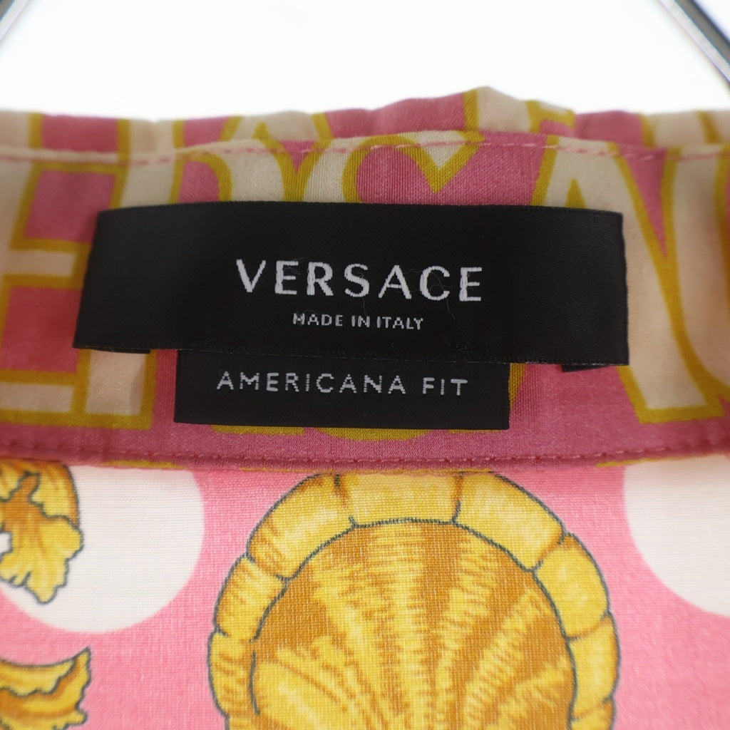 VERSACE(ヴェルサーチ) Baroque '92 Silk Vacation Shirt 1003926 1A07742 ハワイアン開襟 シルク総柄半袖シャツ ピンク