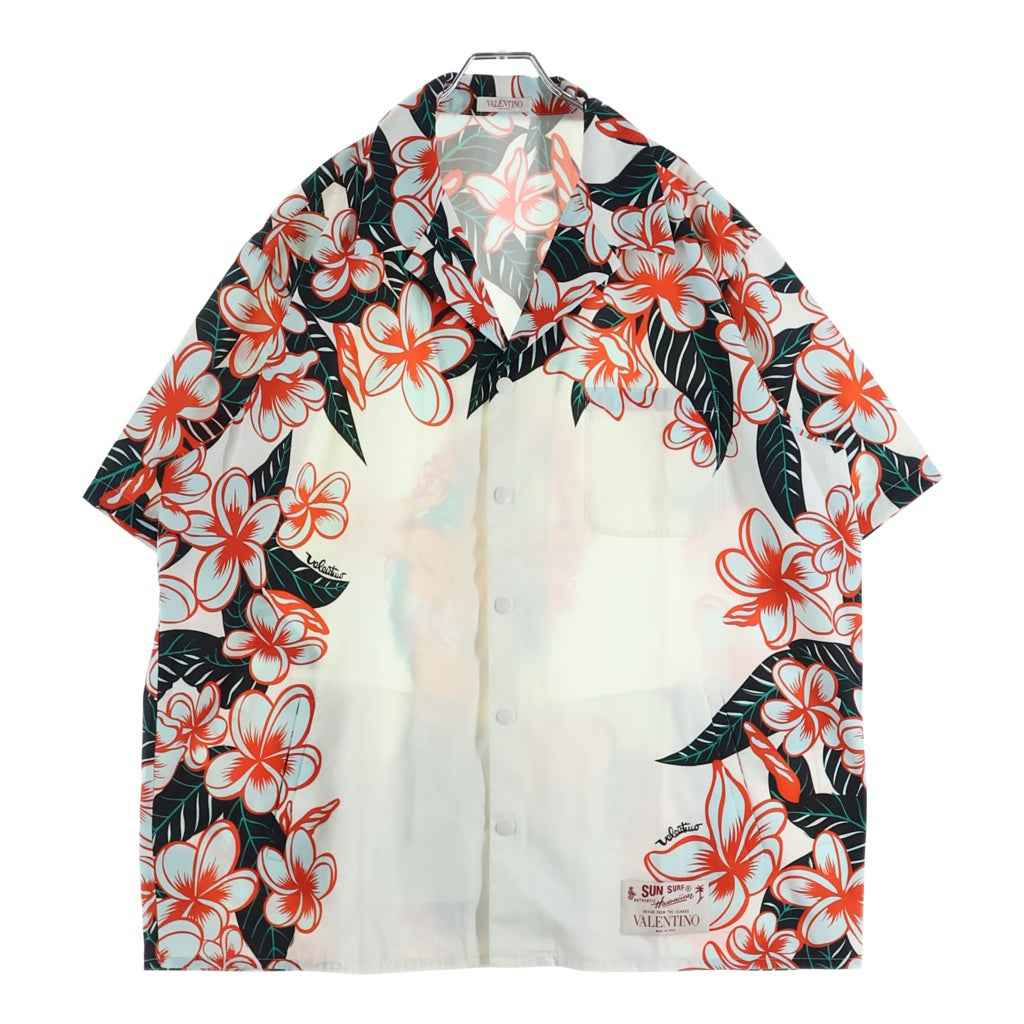 VALENTINO(ヴァレンティノ) ×SUN SURF ALOHA SHIRTS 3V3AAA979L0 ×サンサーフ アロハシャツ 半袖ハイビスカスシャツ ホワイト/レッド