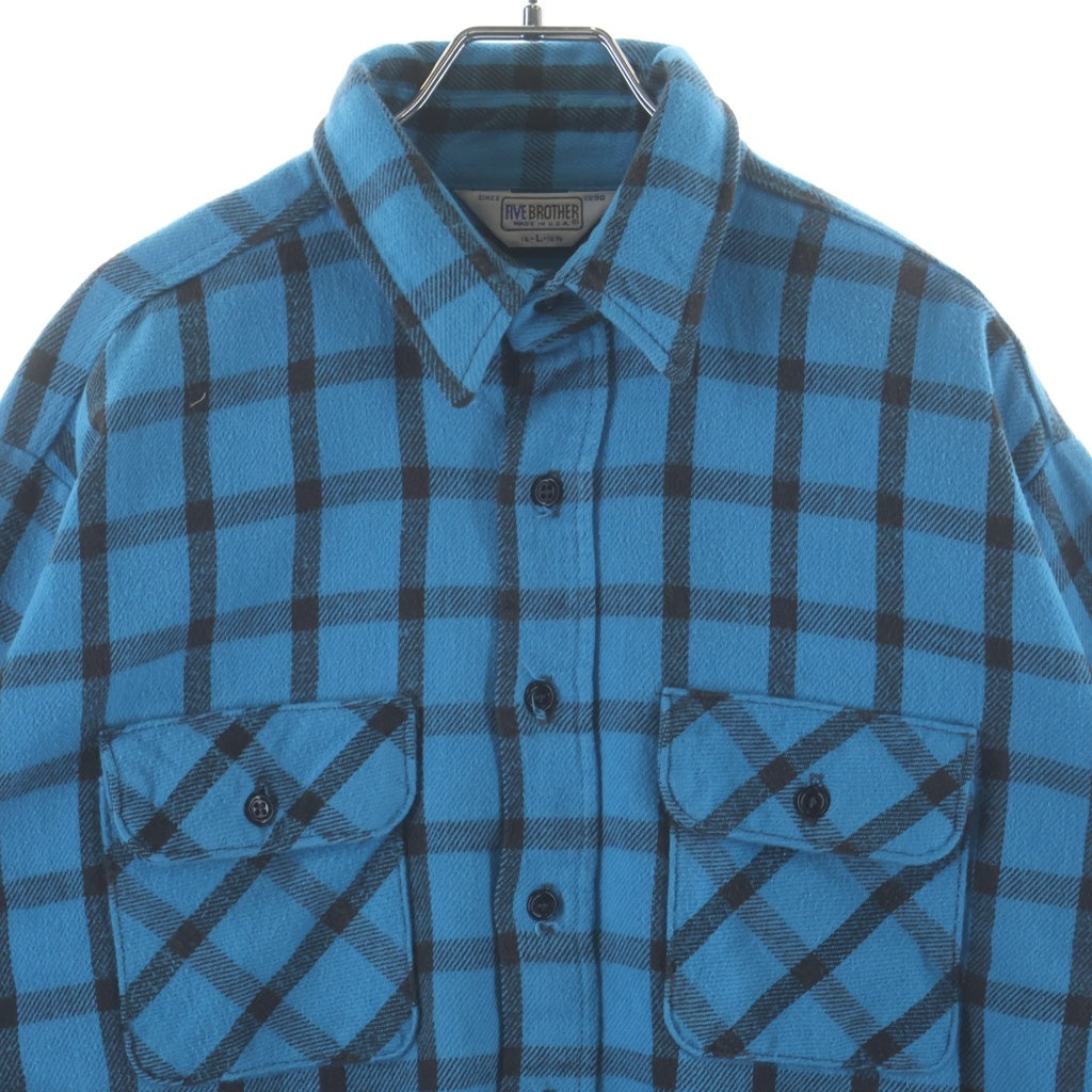 FIVE BROTHERS(ファイブブラザー) 70-80S VINTAGE FLANNEL CHECK L/S SHIRT USA製 三角タグ フランネル チェック 長袖シャツ ターコイズ ブルー/ブラック