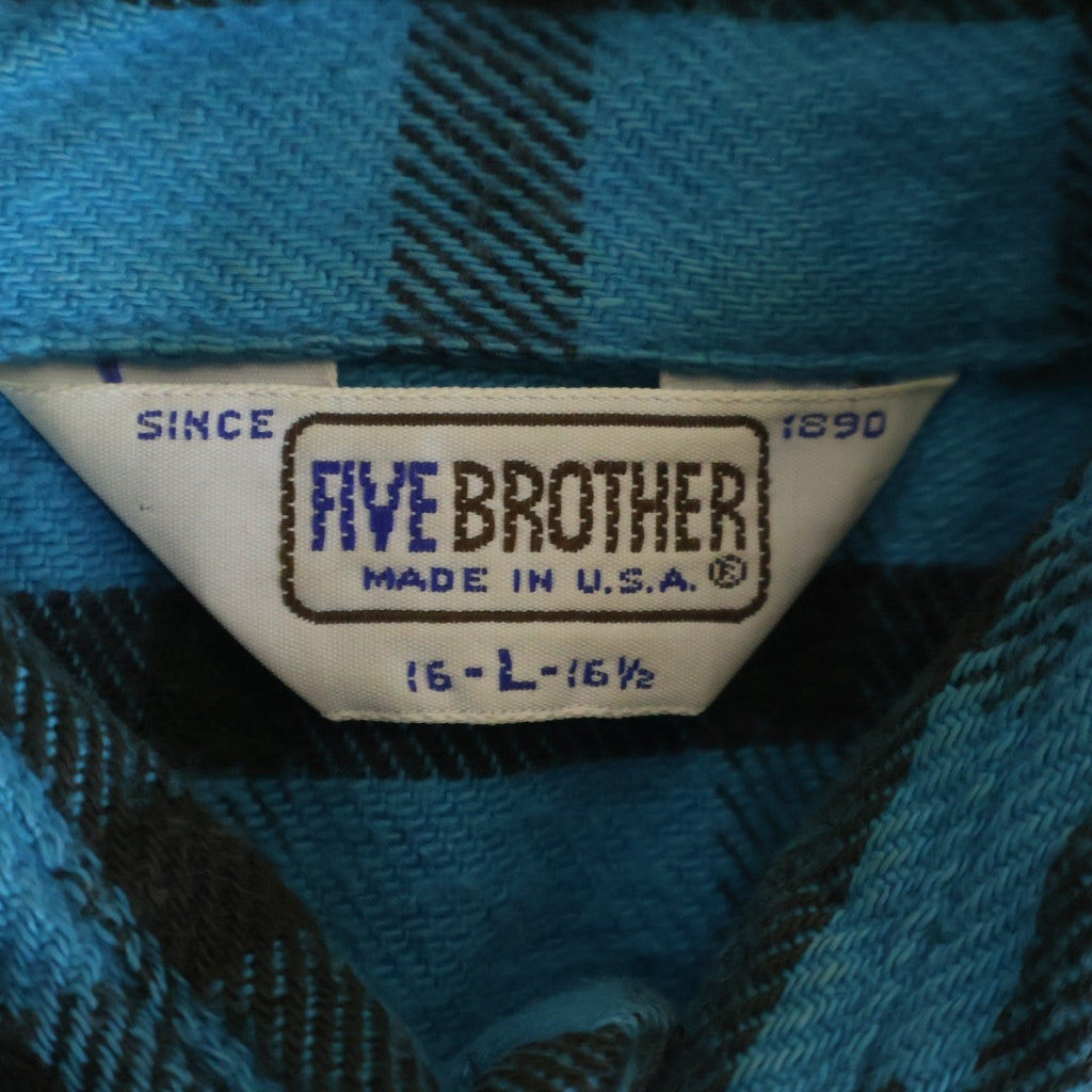FIVE BROTHERS(ファイブブラザー) 70-80S VINTAGE FLANNEL CHECK L/S SHIRT USA製 三角タグ フランネル チェック 長袖シャツ ターコイズ ブルー/ブラック