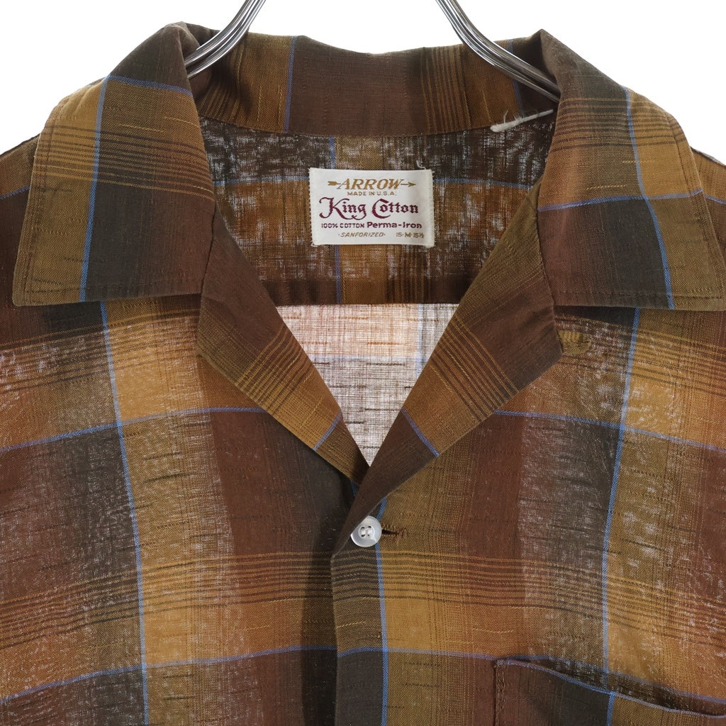 VINTAGE(ヴィンテージ) 60S ARROW KING COTTON S/S CHECK SHIRT 半袖チェックシャツ ブラウン