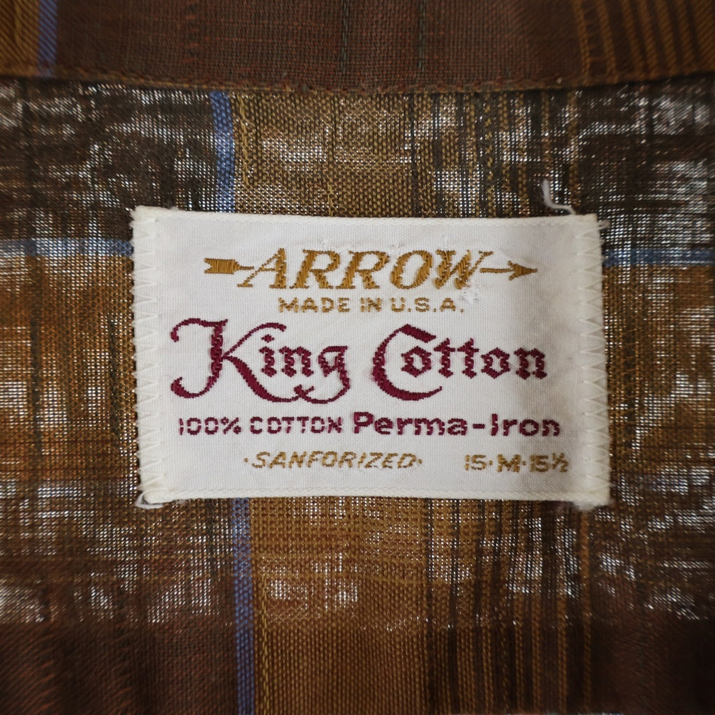 VINTAGE(ヴィンテージ) 60S ARROW KING COTTON S/S CHECK SHIRT 半袖チェックシャツ ブラウン