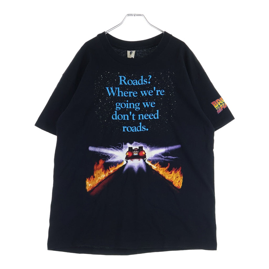 VINTAGE(ヴィンテージ) 90s BACK TO THE FUTURE Roads? Where we're going we don't need roads. バックトゥザフューチャー ムービー 片面プリント半袖カットソーTシャツ ブラック