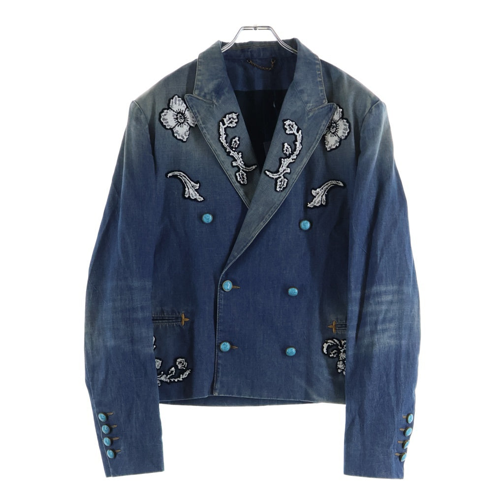 LOUIS VUITTON(ルイヴィトン) 24AW EMBROIDERED DOUBLE-BREASTED COTTON CHAMBRAY JACKET 1AFWMJ RM242M MKE HRJ75E シャンブレー フローラル刺繍ブルゾン ジャケット ブルー