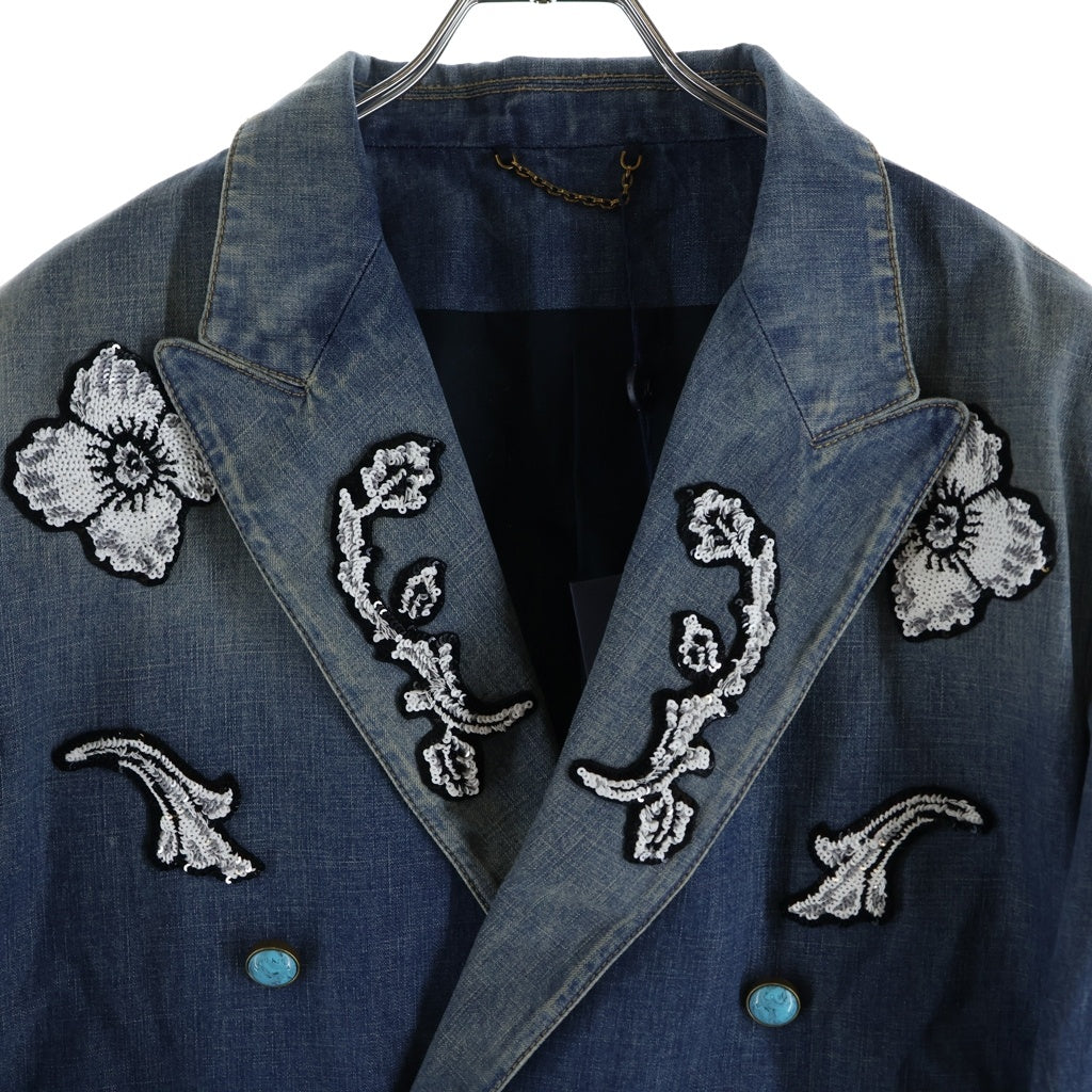 LOUIS VUITTON(ルイヴィトン) 24AW EMBROIDERED DOUBLE-BREASTED COTTON CHAMBRAY JACKET 1AFWMJ RM242M MKE HRJ75E シャンブレー フローラル刺繍ブルゾン ジャケット ブルー