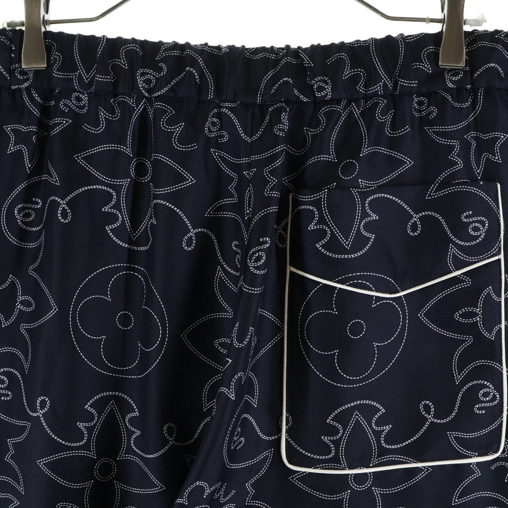 LOUIS VUITTON(ルイヴィトン) 24AW LV MONOGRAM PAJAMAS SILK PANTS 1AFWPJ RM242M MRR HRP80W 総柄 パジャマシルクロングパンツ ネイビー
