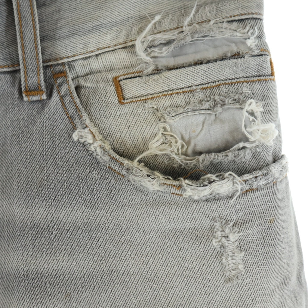 DOLCE & GABBANA(ドルチェアンドガッバーナ) LOGO PLATE DAMAGED DENIM PANTS ダメージ クラッシュ加工 デニムパンツ グレー GZN9LD G8F81