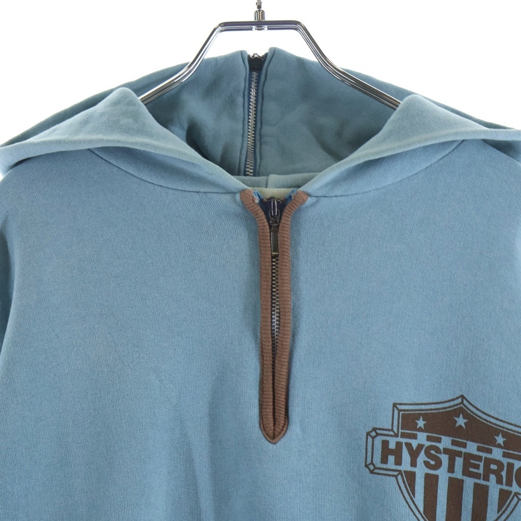 HYSTERIC GLAMOUR(ヒステリックグラマー) 90S OLD SPELLOUT LOGO HALF ZIP SWEAT PARKA オールド スウェット ハーフジップ パーカー フーディ ブルー/ブラウン 2CF-4955