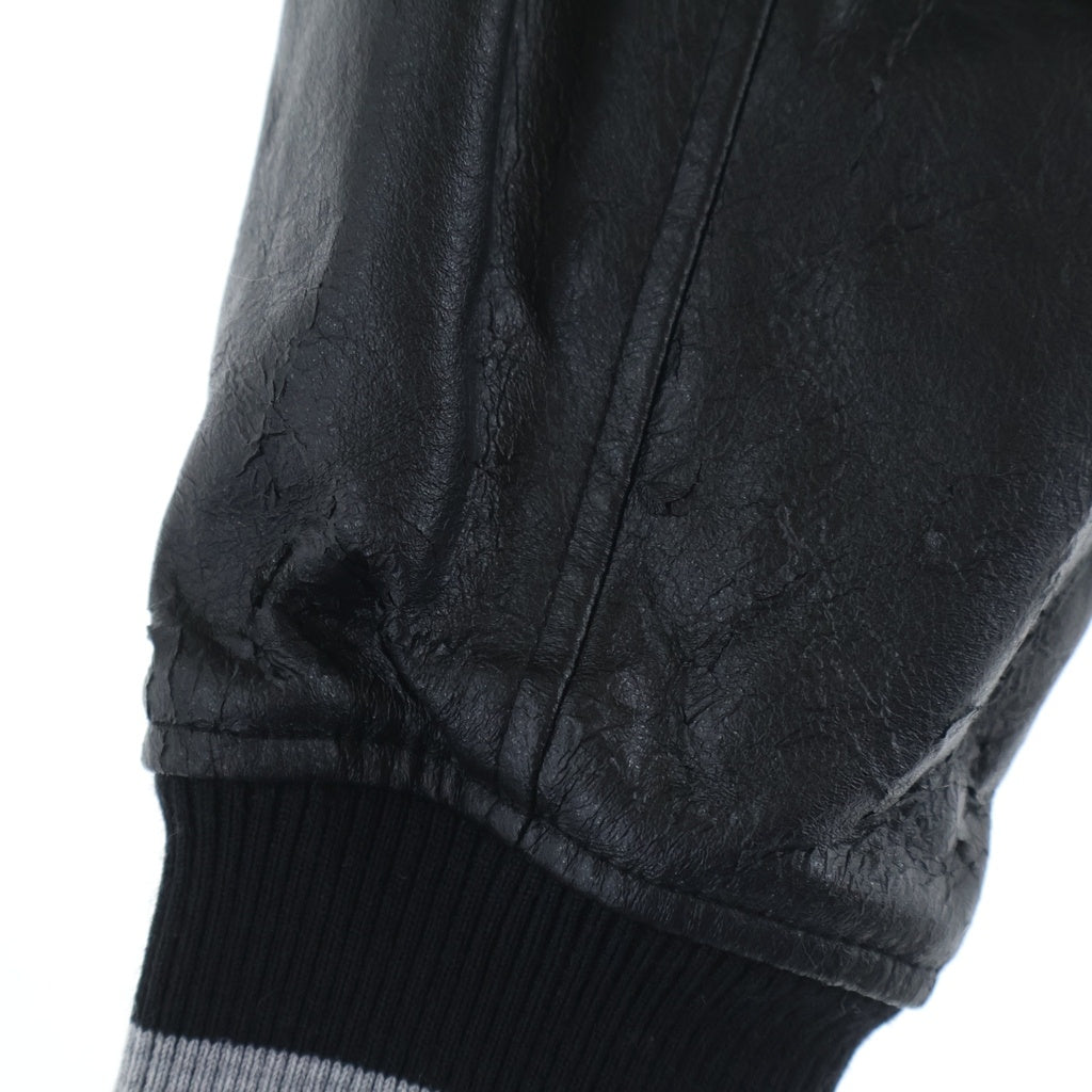HYSTERIC GLAMOUR(ヒステリックグラマー) 14AW ARM LEATHER STADIUM JACKET アームレザー スタジャン グレー/ブラック 0243CJ01