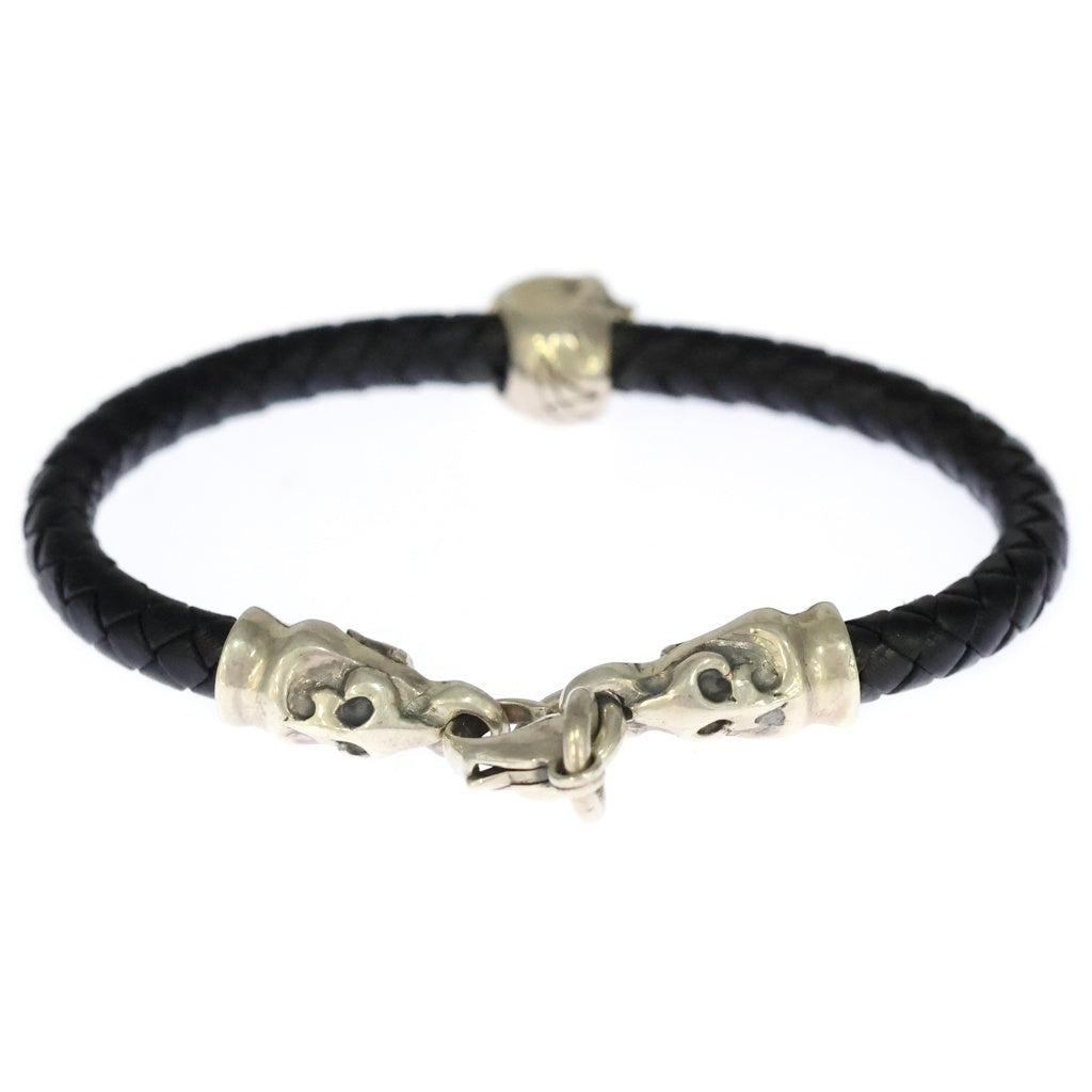 CRAZY PIG(クレイジーピッグ) SINGLE SKULL BRAIDED LEATHER BRACELET シングル スカル ブレイディド レザー ブレスレット ブラック/シルバー