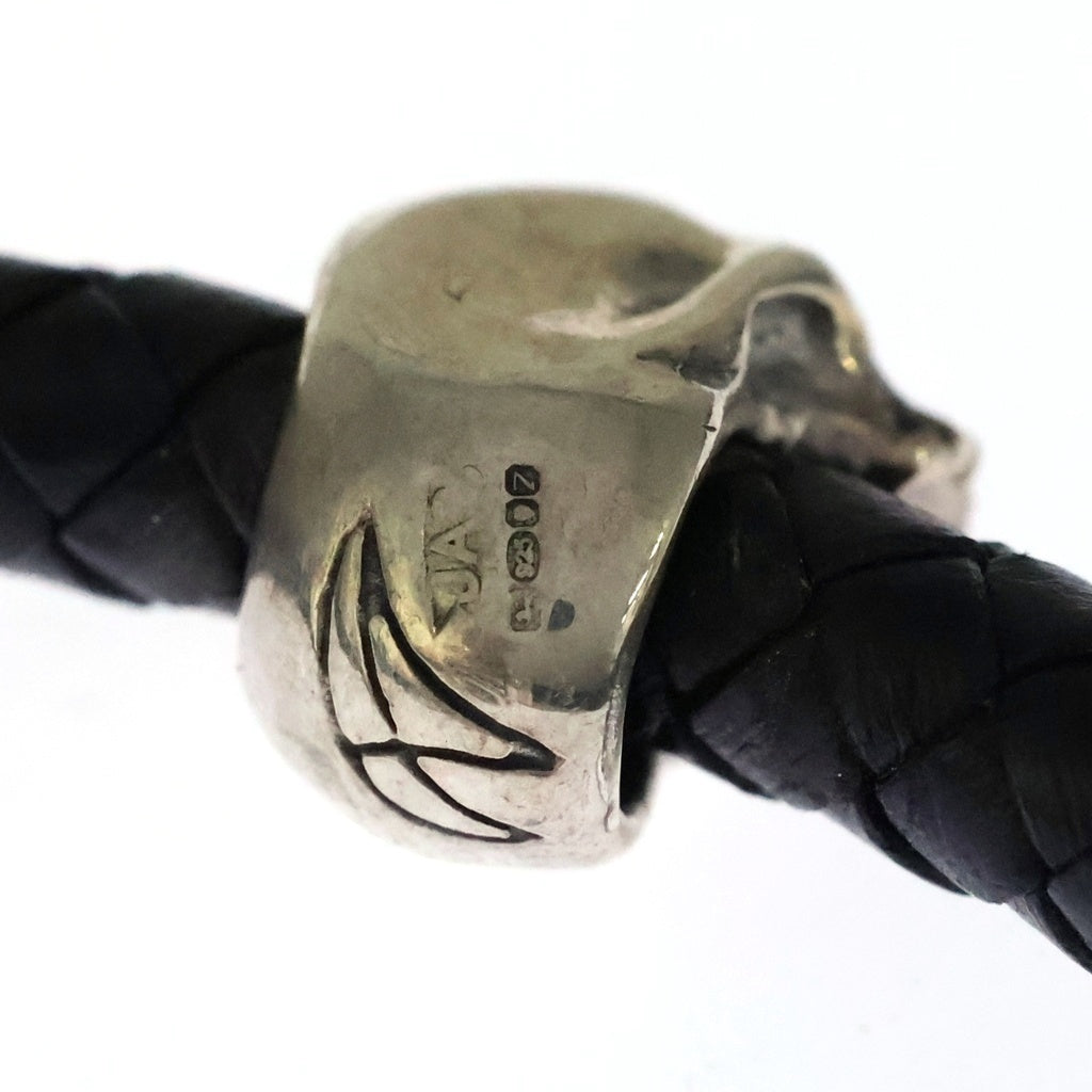 CRAZY PIG(クレイジーピッグ) SINGLE SKULL BRAIDED LEATHER BRACELET シングル スカル ブレイディド レザー ブレスレット ブラック/シルバー