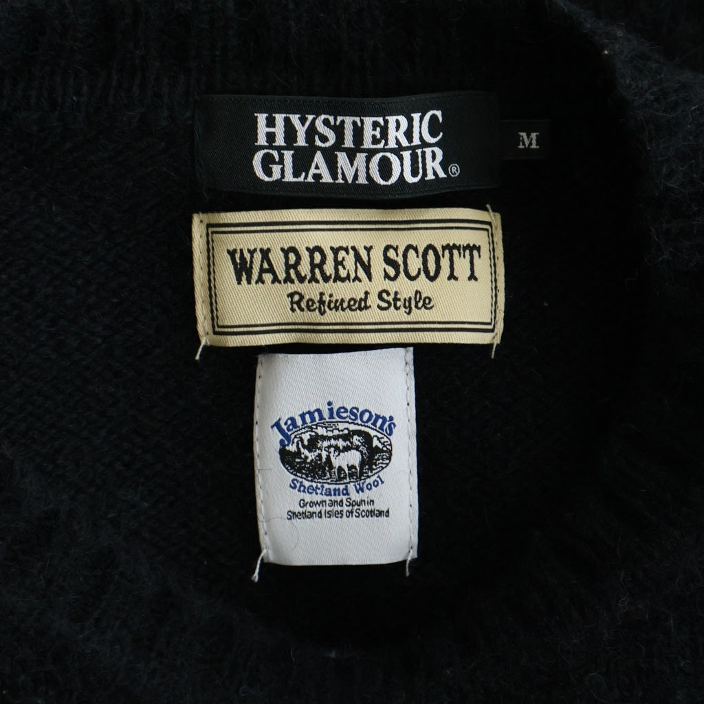 HYSTERIC GLAMOUR(ヒステリックグラマー) × WARREN SCOTT (ウォーレンスコット) デビルウーマン 刺繍 ポケット ニット セーター ブラック 0263NS08