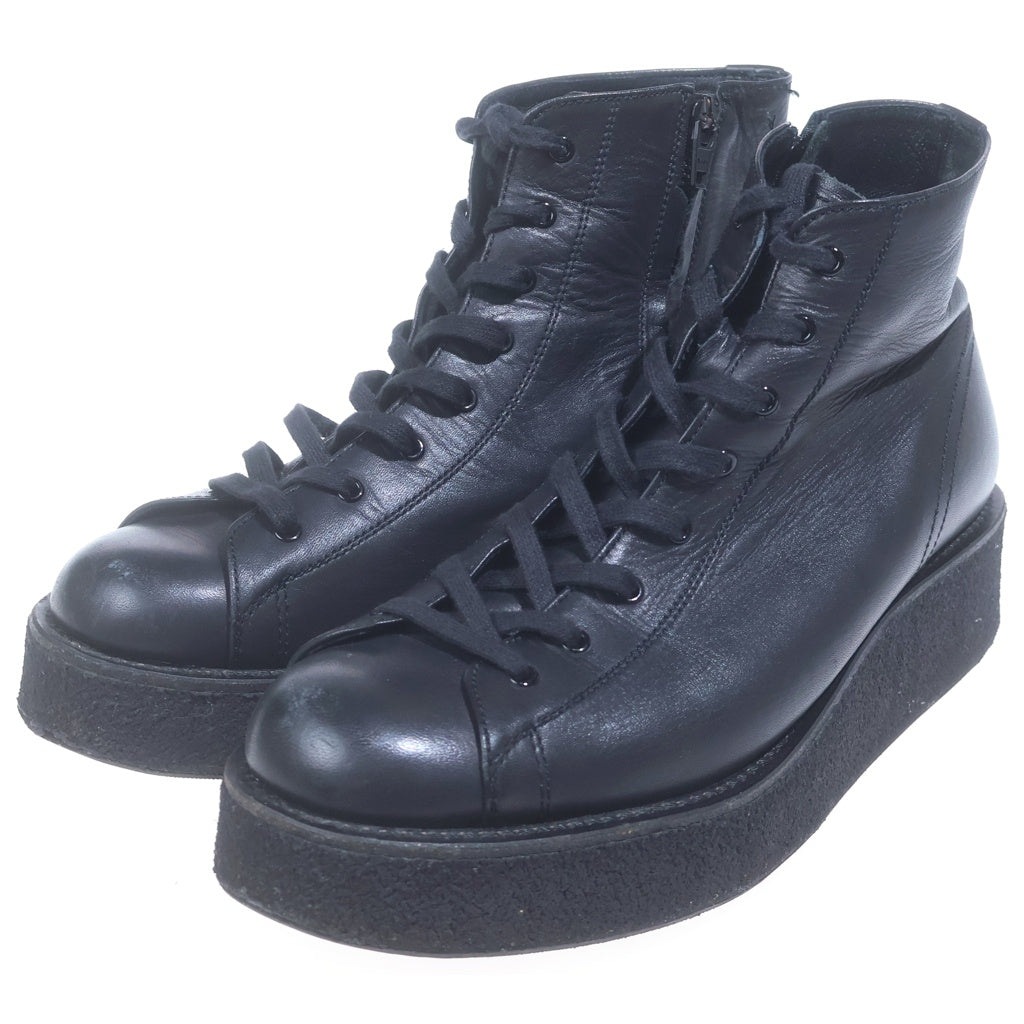 YOHJI YAMAMOTO REGULATION(ヨウジヤマモト レギュレーション) SOFT SMOOTH LEATHER LACE UP ANKLE BOOTS レザーレースアップ ブーツ ブラック B-E5 1-760-1