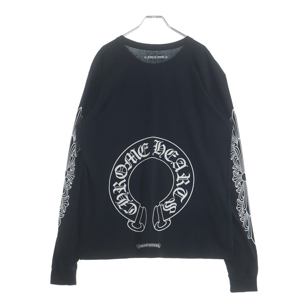 CHROME HEARTS(クロムハーツ) HORSESHOE L/S TEE バックホースシュー 袖フローラルクロス 長袖ポケットTシャツ カットソー ブラック