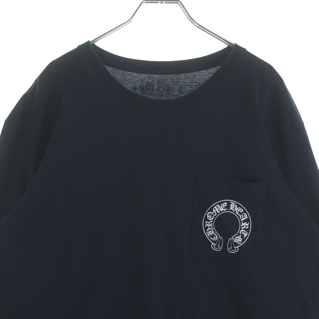 CHROME HEARTS(クロムハーツ) HORSESHOE L/S TEE バックホースシュー 袖フローラルクロス 長袖ポケットTシャツ カットソー ブラック