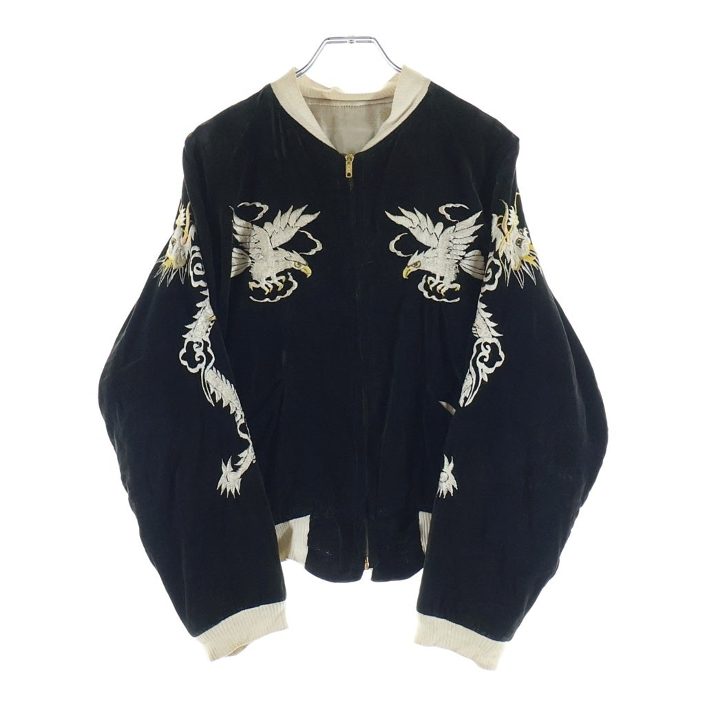 VINTAGE(ヴィンテージ) 50S SOUVENIR JACKET 別珍 リバーシブル スカジャン 龍 虎 鷲 バタフライジップ YKK ブラック/ホワイト