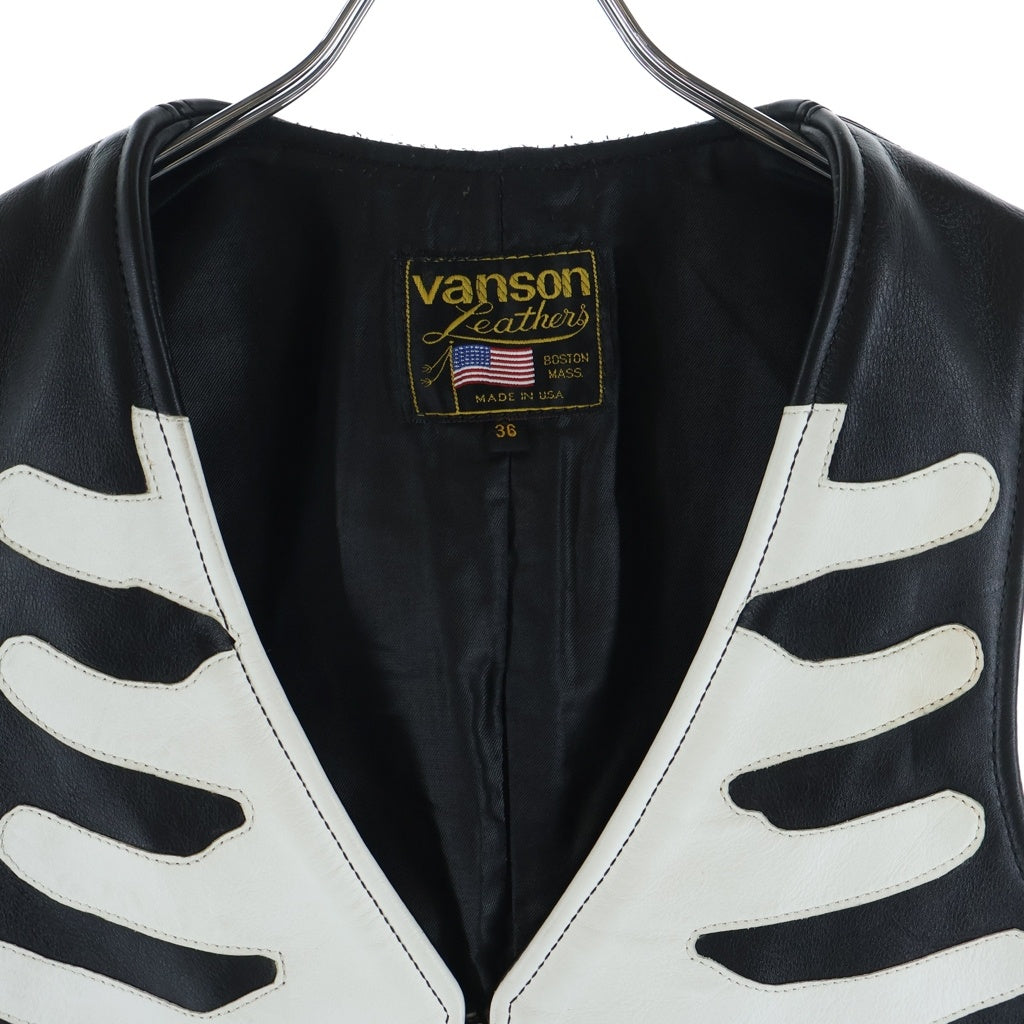 VANSON(バンソン) 90-00S VINTAGE LEATHER LENZIP BONE VEST USA製 レザー ジップアップ ボーンズ ベスト ブラック