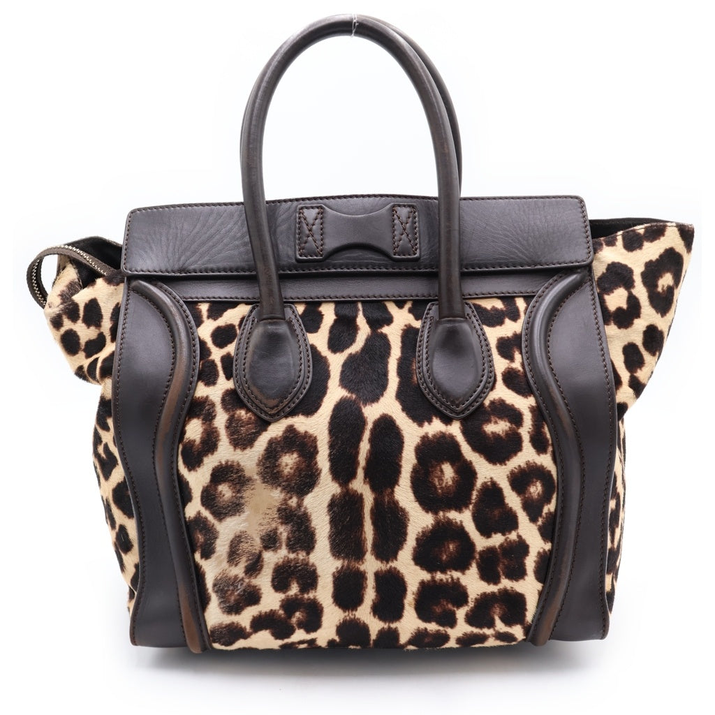 CELINE(セリーヌ) Leopard Luggage Mini Shopper Tote Bag ラゲージ ミニ ショッパー レオパード ハラコ ハンドバッグ ベージュ/ブラック レディース