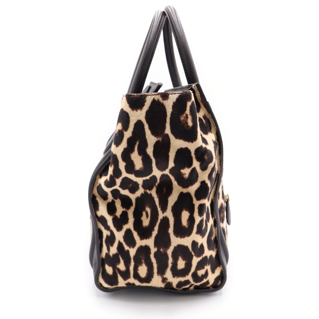 CELINE(セリーヌ) Leopard Luggage Mini Shopper Tote Bag ラゲージ ミニ ショッパー レオパード ハラコ ハンドバッグ ベージュ/ブラック レディース