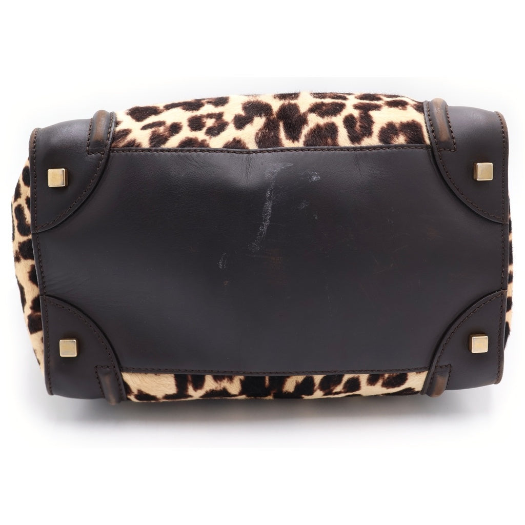 CELINE(セリーヌ) Leopard Luggage Mini Shopper Tote Bag ラゲージ ミニ ショッパー レオパード ハラコ ハンドバッグ ベージュ/ブラック レディース