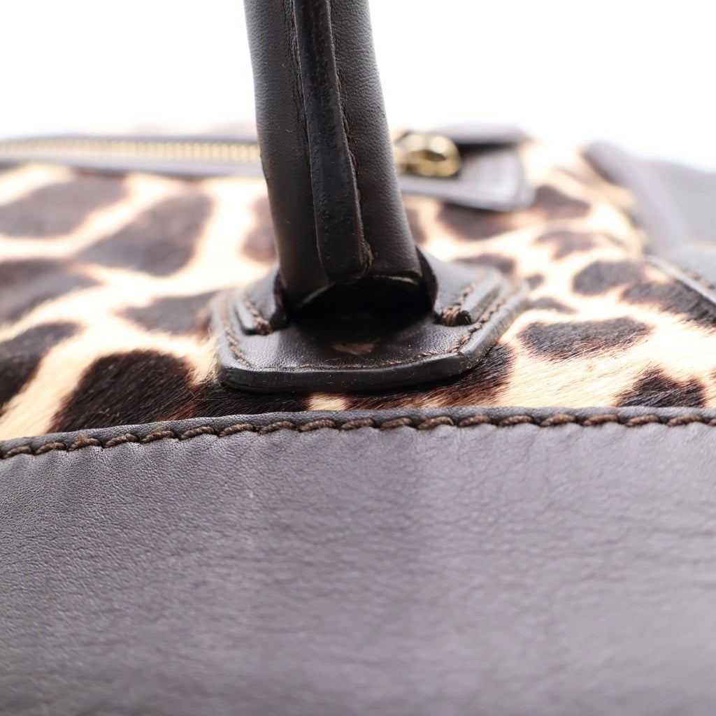 CELINE(セリーヌ) Leopard Luggage Mini Shopper Tote Bag ラゲージ ミニ ショッパー レオパード ハラコ ハンドバッグ ベージュ/ブラック レディース