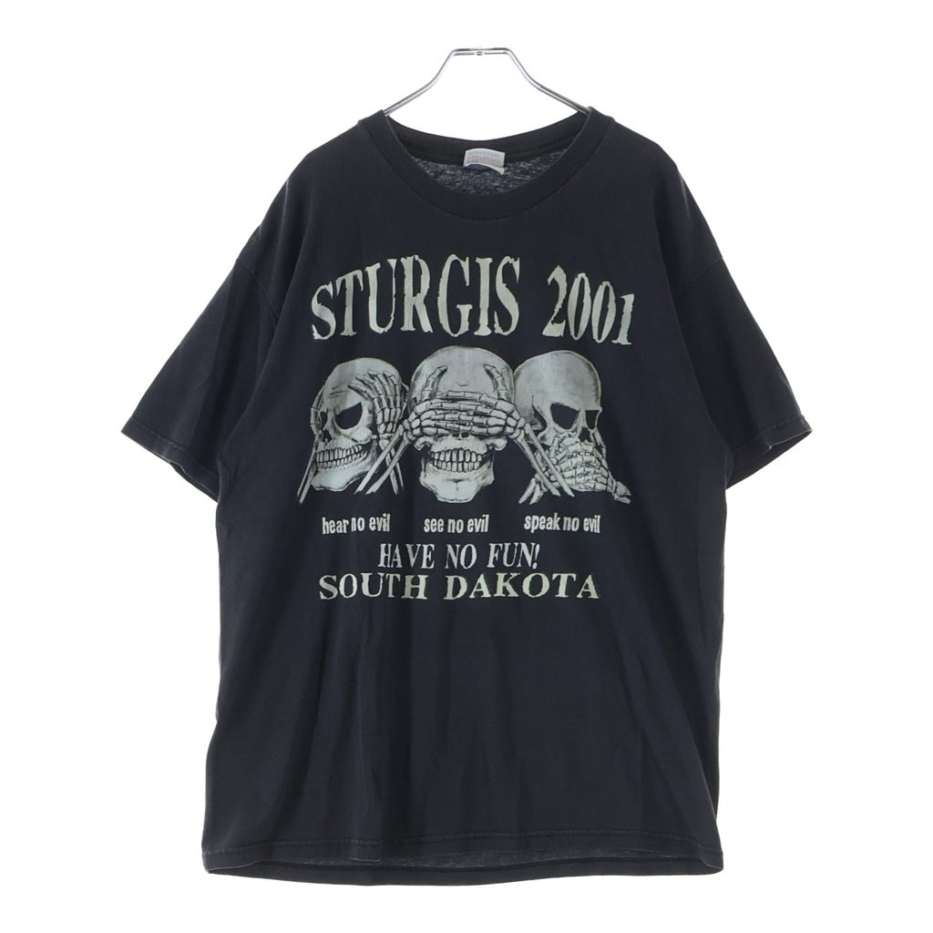 VINTAGE(ヴィンテージ) 00S SOUTH DAKOTA STURGIS 2001 スカル 見ざる 言わざる 聞かざる 両面プリント半袖カットソーTシャツ ブラック