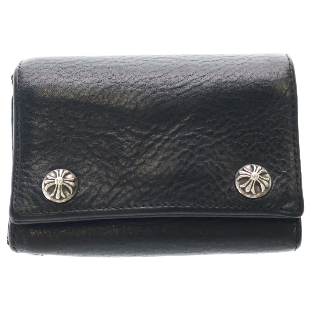 CHROME HEARTS(クロムハーツ) 3FOLD 3フォールド クロスパッチ付き クロスボタンレザーウォレット 二つ折り財布 ブラック