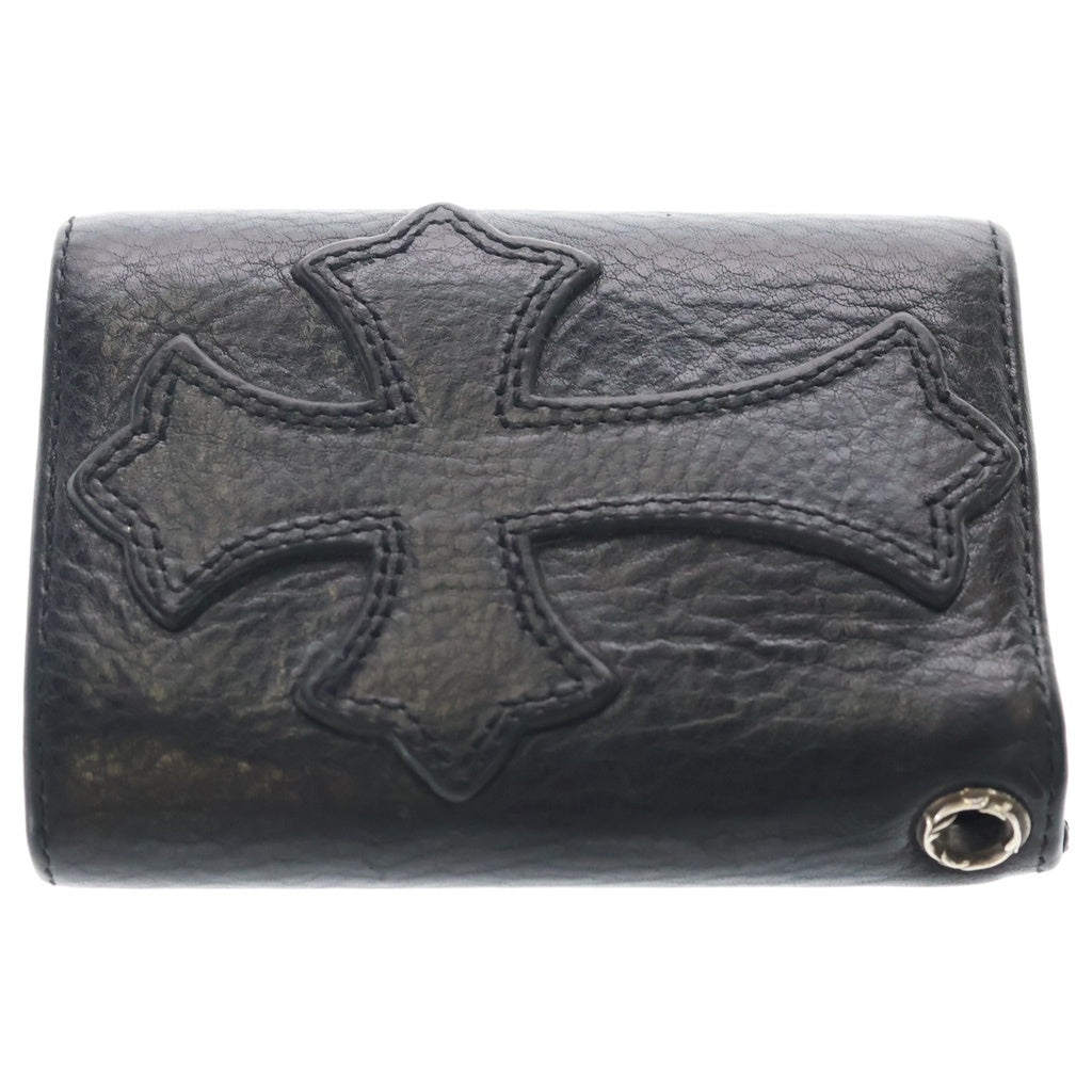 CHROME HEARTS(クロムハーツ) 3FOLD 3フォールド クロスパッチ付き クロスボタンレザーウォレット 二つ折り財布 ブラック