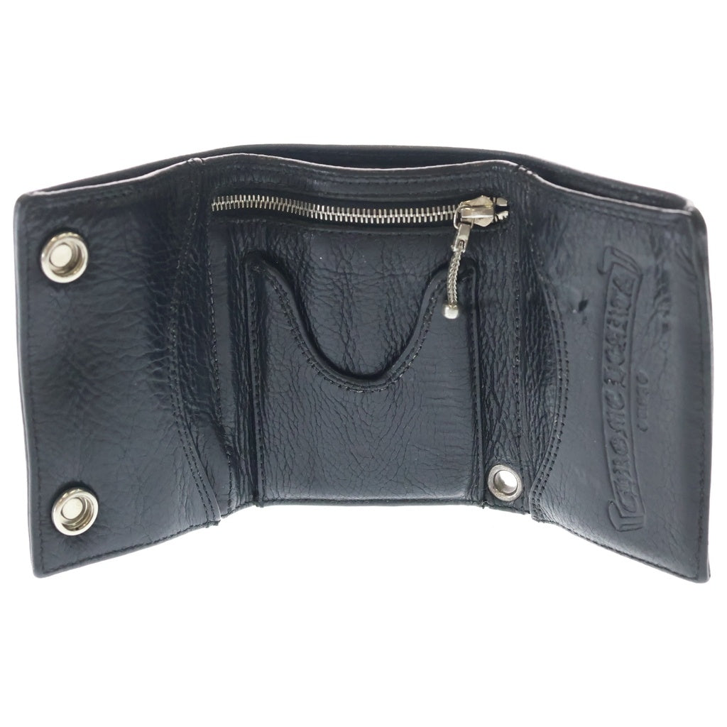 CHROME HEARTS(クロムハーツ) 3FOLD 3フォールド クロスパッチ付き クロスボタンレザーウォレット 二つ折り財布 ブラック