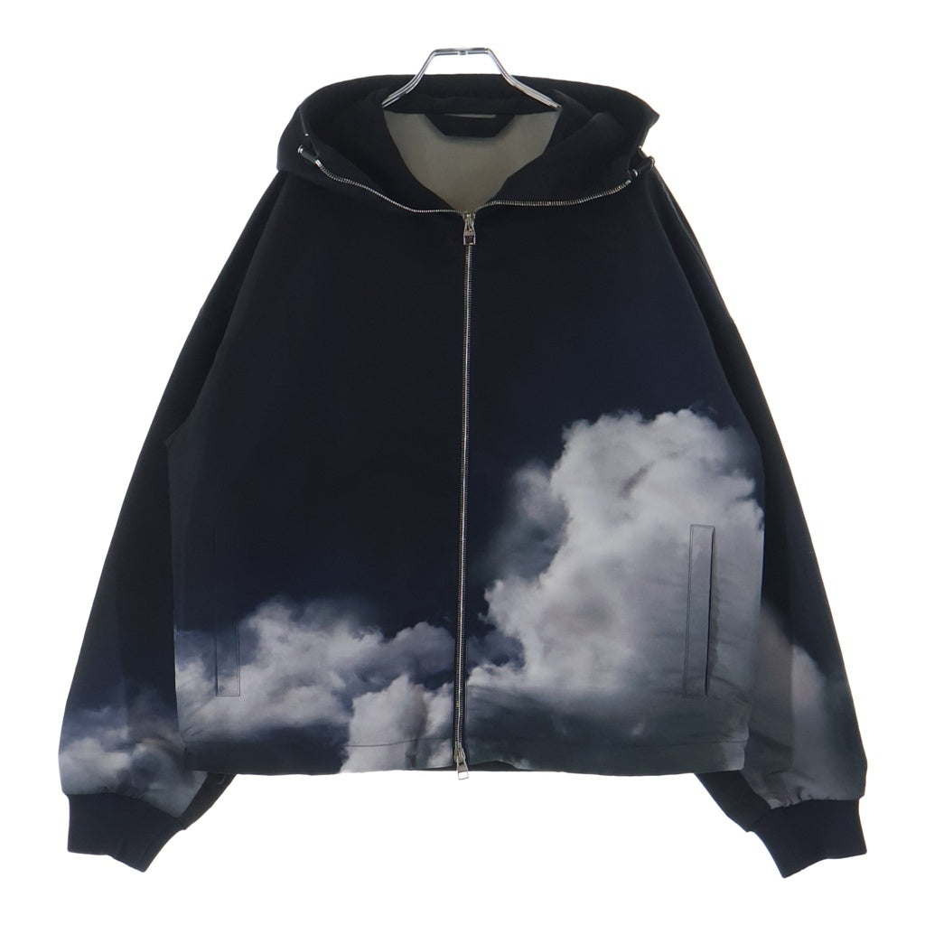 Alexander McQueen(アレキサンダーマックイーン) STORM SKY PRINT HOODED JACKET イタリア製 ダブルジップ 雲 スカイ プリント ナイロン フード ジャケット ブラック
