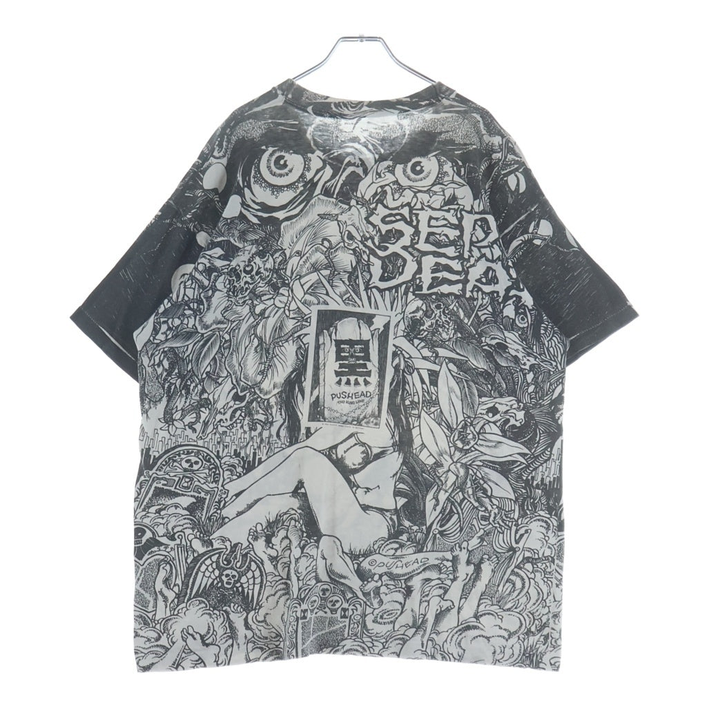 VINTAGE(ヴィンテージ) 90s SEPTIC DEATH PUSHEAD FULL PRINT TEE セプティック デス パスヘッド 総柄 半袖Tシャツ カットソー ブラック/ホワイト