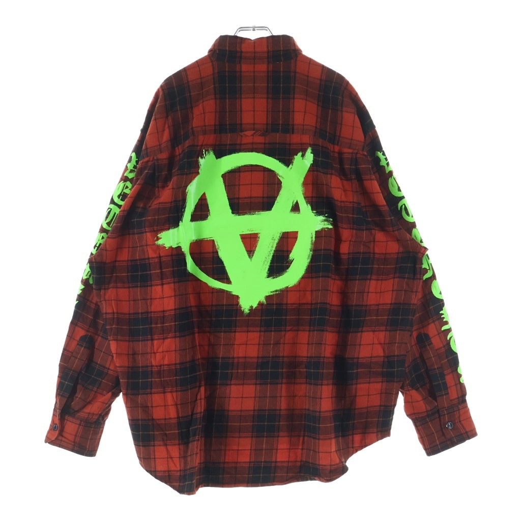 VETEMEMES(ヴェトミームス) 21AW ANARCHY PRINT CHECK SHIRT アナーキーチェックプリントシャツ フランネルコットンチェックシャツ レッド UE52SH800R