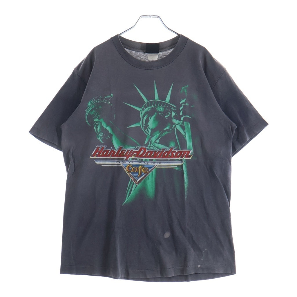 HARLEY DAVIDSON(ハーレーダビッドソン) NEW YORK CAFE STATUE OF LIBERTY 自由の女神 フロントプリント 半袖Tシャツ カットソー ブラック