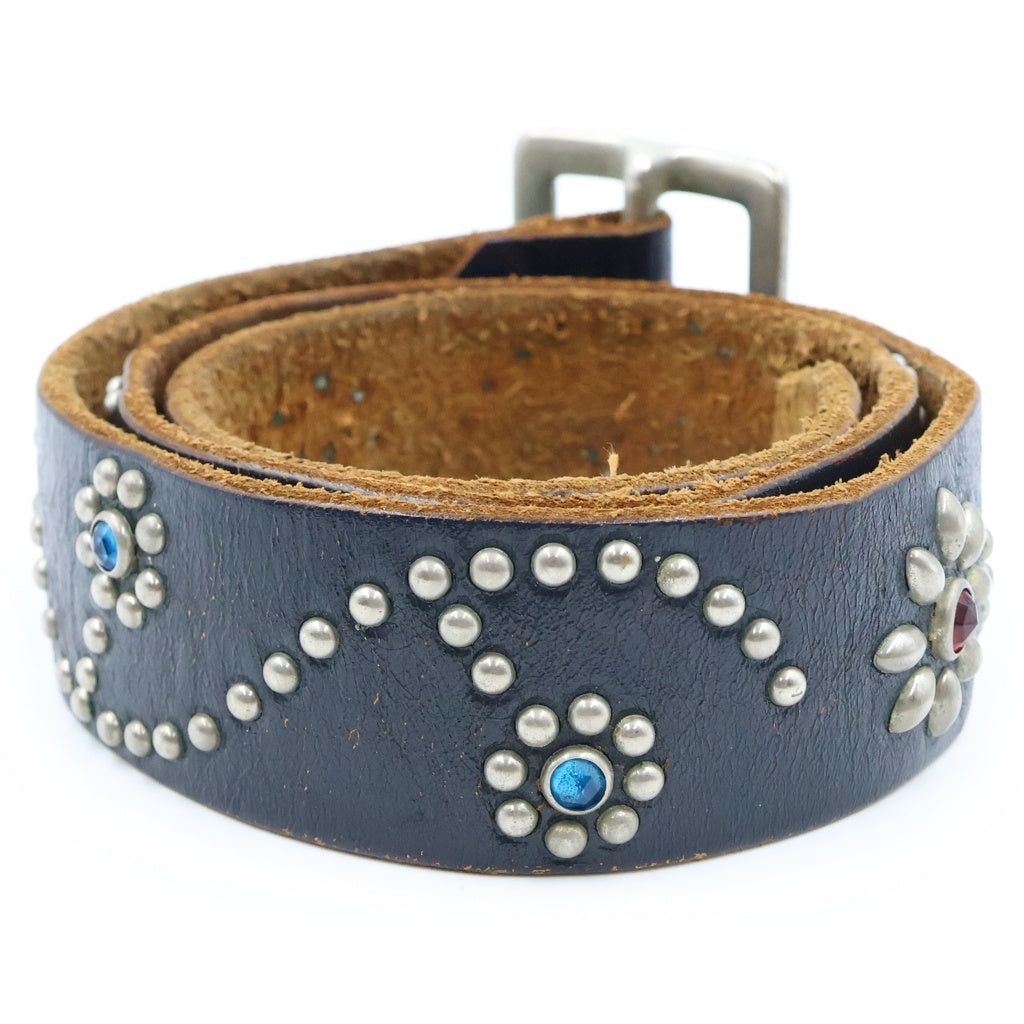 HTC(エイチティーシー) FLORAL RHINESTONE STUDS BELT フローラル ラインストーン スタッズベルト ブラック -