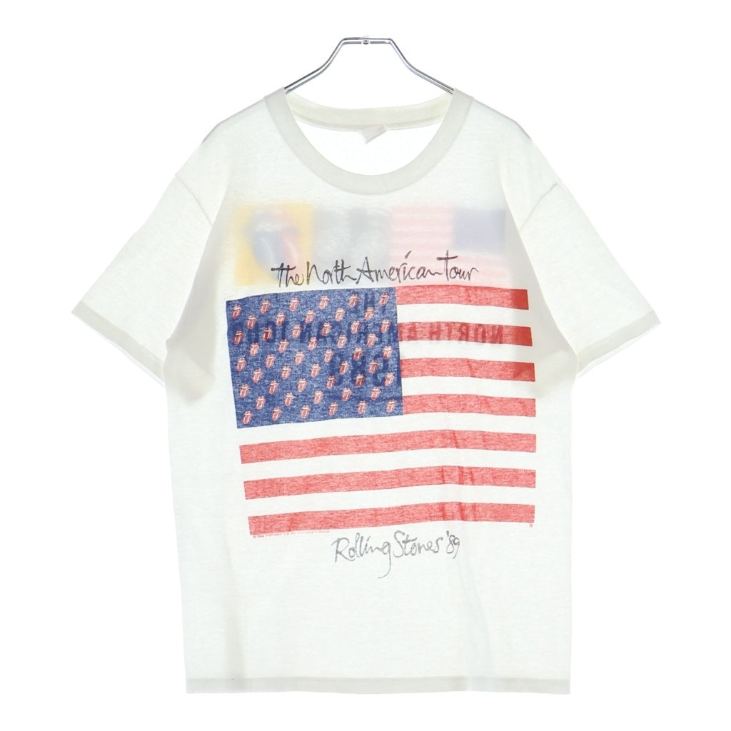 VINTAGE(ヴィンテージ) 80S ROLLING STONES NORTH TOUR 1989 AMERICAN FLAG ノースアメリカンツアー 星条旗 クルーネック半袖Tシャツ ホワイト