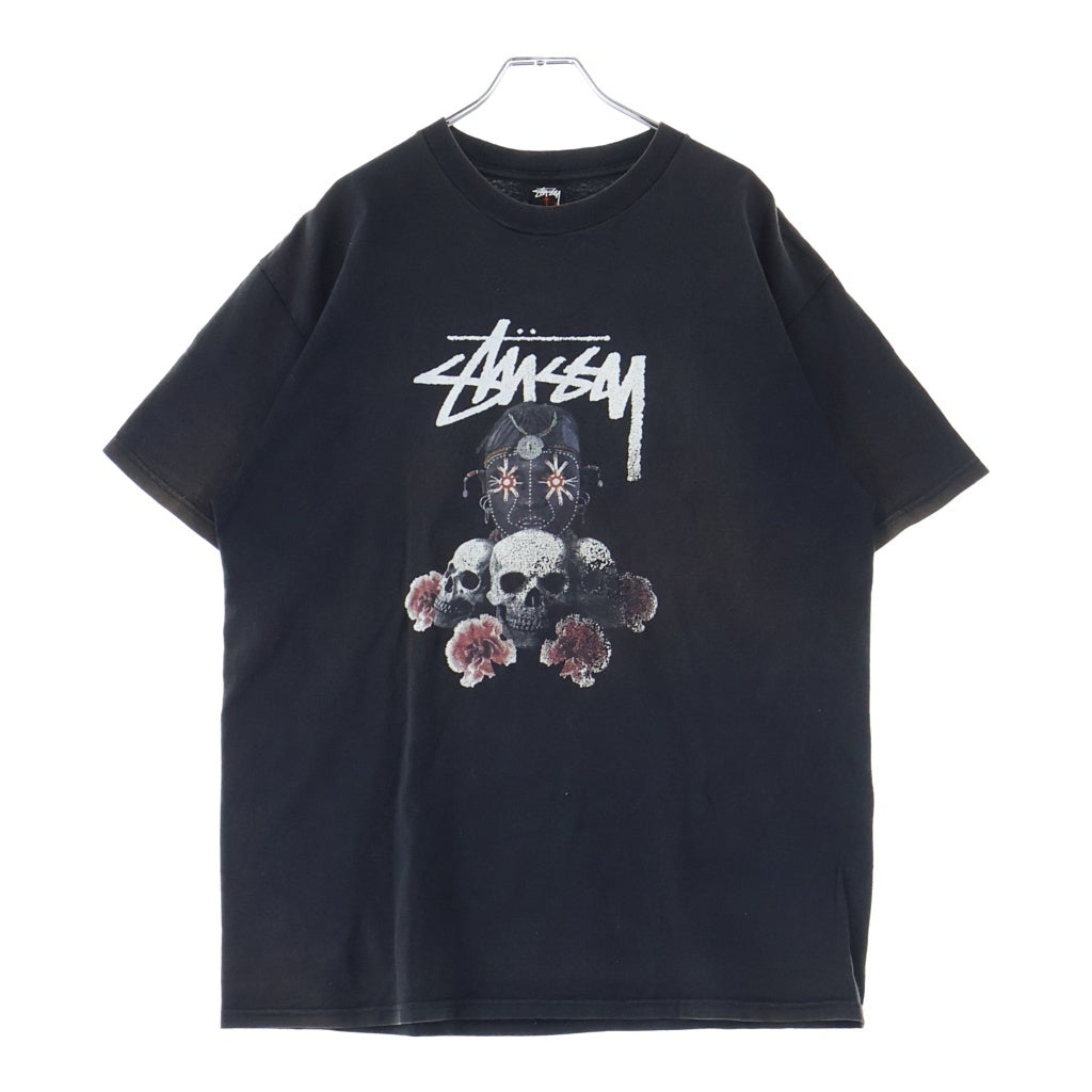 STUSSY(ステューシー) SHIBUYA PARCO EL PRIMER ANO TEE スカル フラワー 両面プリント 半袖カットソーTシャツ ブラック 渋谷チャプター店舗限定