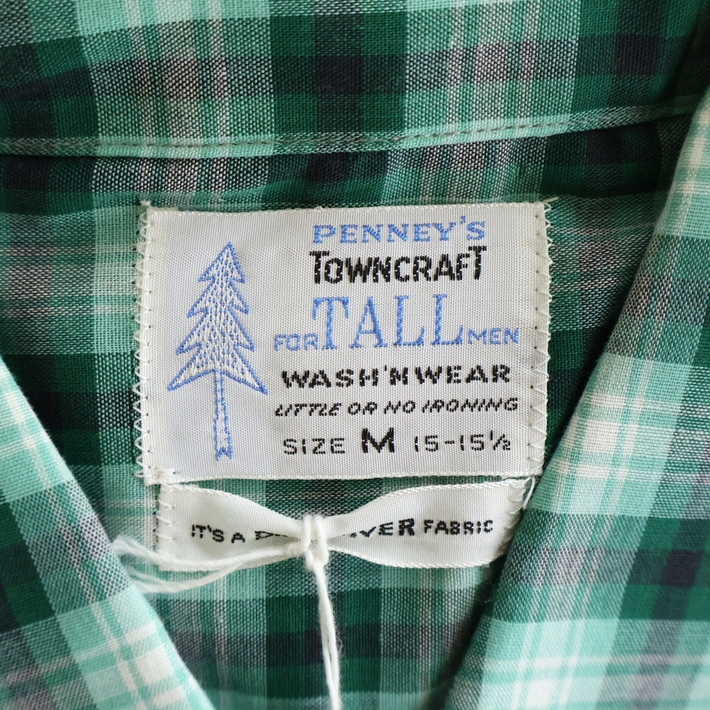 PENNEYS TOWNCRAFT(ぺニーズタウンクラフト) 60S DEADSTOCK COTTON CHESK L/S SHIRT TALL MEN デッドストック コットン チェック 長袖 シャツ グリーン/ホワイト/ブラック