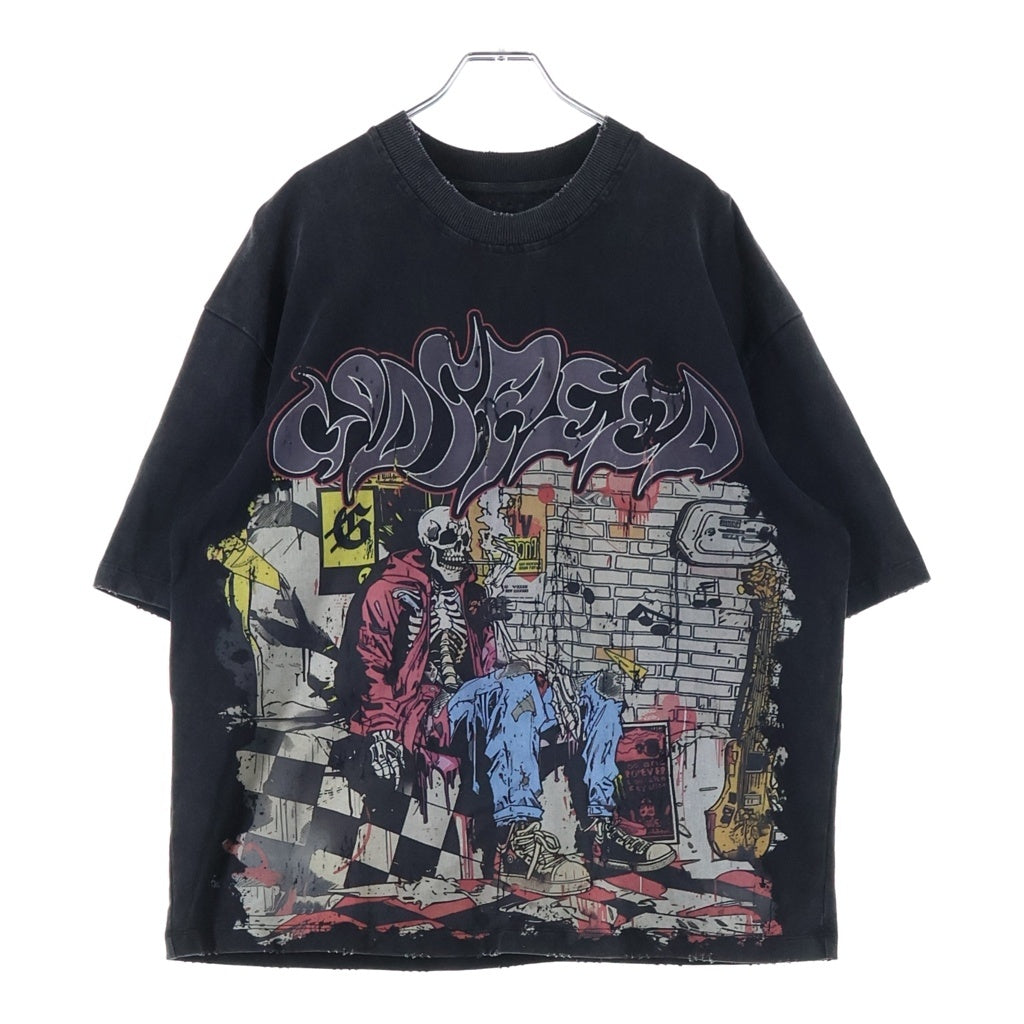 NO BRAND(ノーブランド) GOD SPEED (ゴッドスピード) NEY YORK STONER スカル 両面プリント 半袖Tシャツ カットソー ブラック