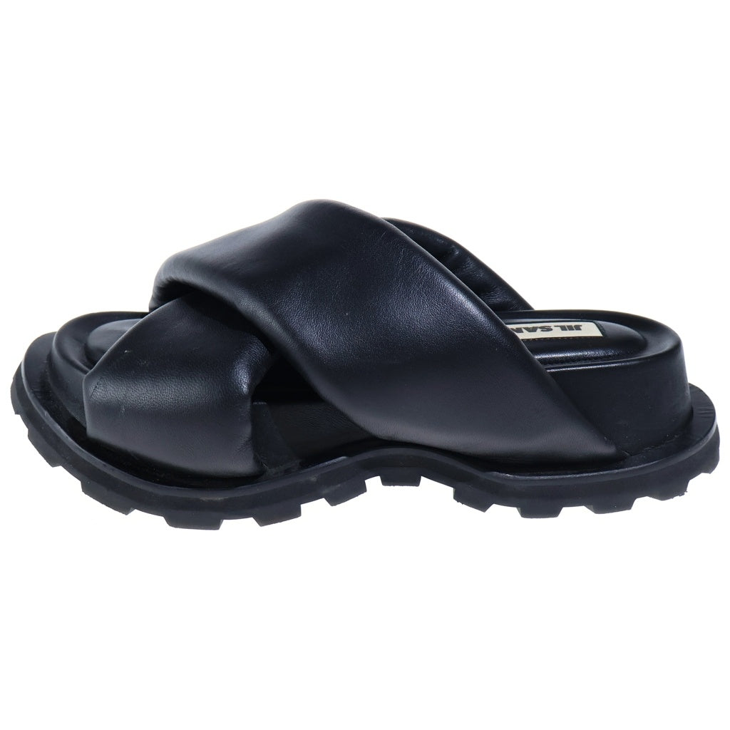 JIL SANDER(ジルサンダー) LEATHER CROSS-STRAP SANDALS レザークロスストラップサンダル 厚底シューズ ブラック レディース