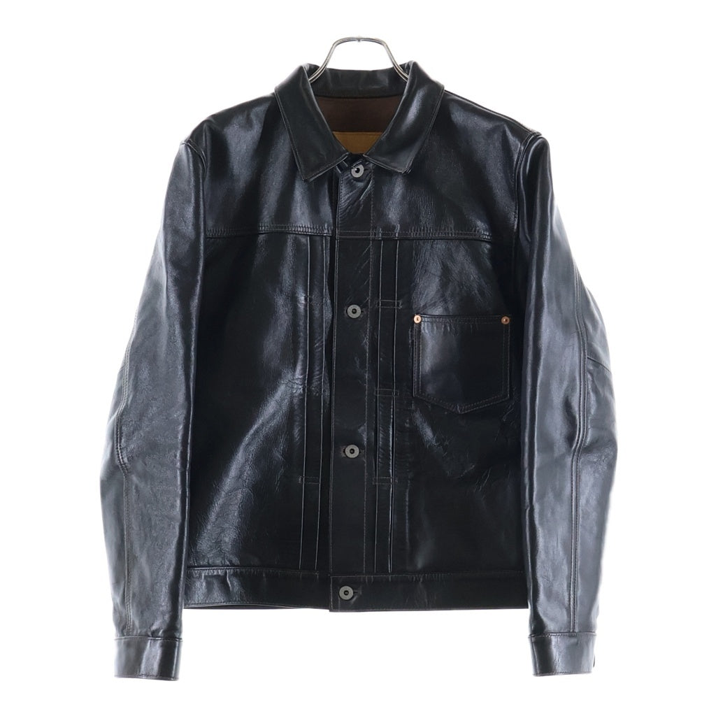 Y'2 LEATHER(ワイツーレザー) ANILINE HORSE WW2 JEAN JACKET 1st型 アニリン ホース レザー タックフロント ジャケット ブラック LB-140-T