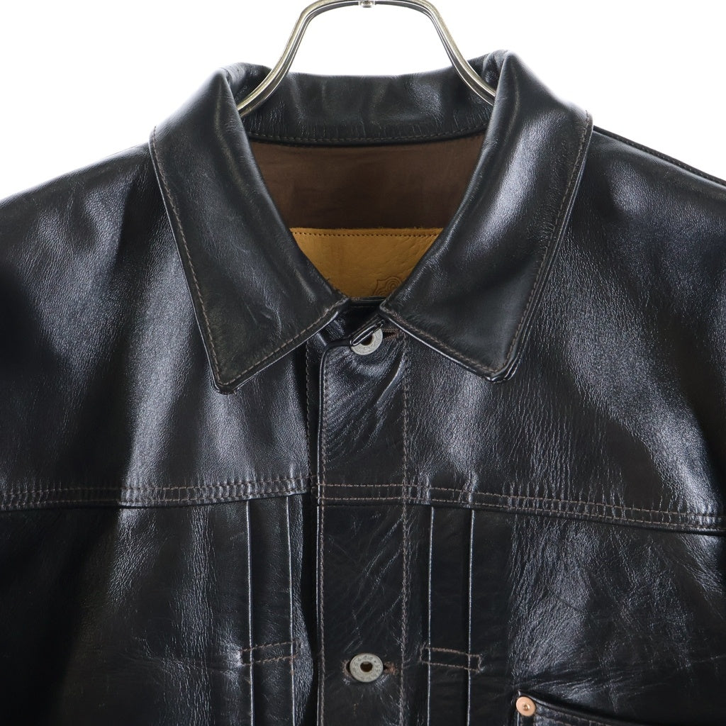 Y'2 LEATHER(ワイツーレザー) ANILINE HORSE WW2 JEAN JACKET 1st型 アニリン ホース レザー タックフロント ジャケット ブラック LB-140-T