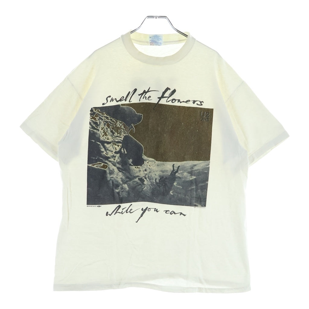 VINTAGE(ヴィンテージ) 90S U2 ONE SMALL THE FLOWERS WHILE YOU CAN バンドTシャツ クルーネック半袖カットソー ホワイト
